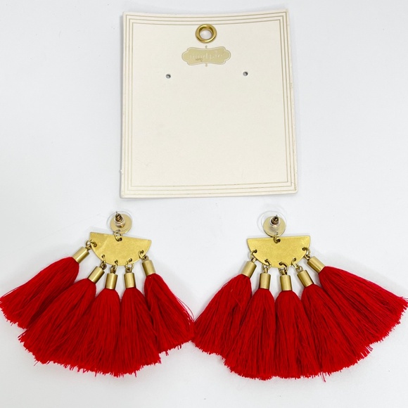 Mud Pie Red Tassel Fringe Earrings in Poinsettia - Picture 1 of 7